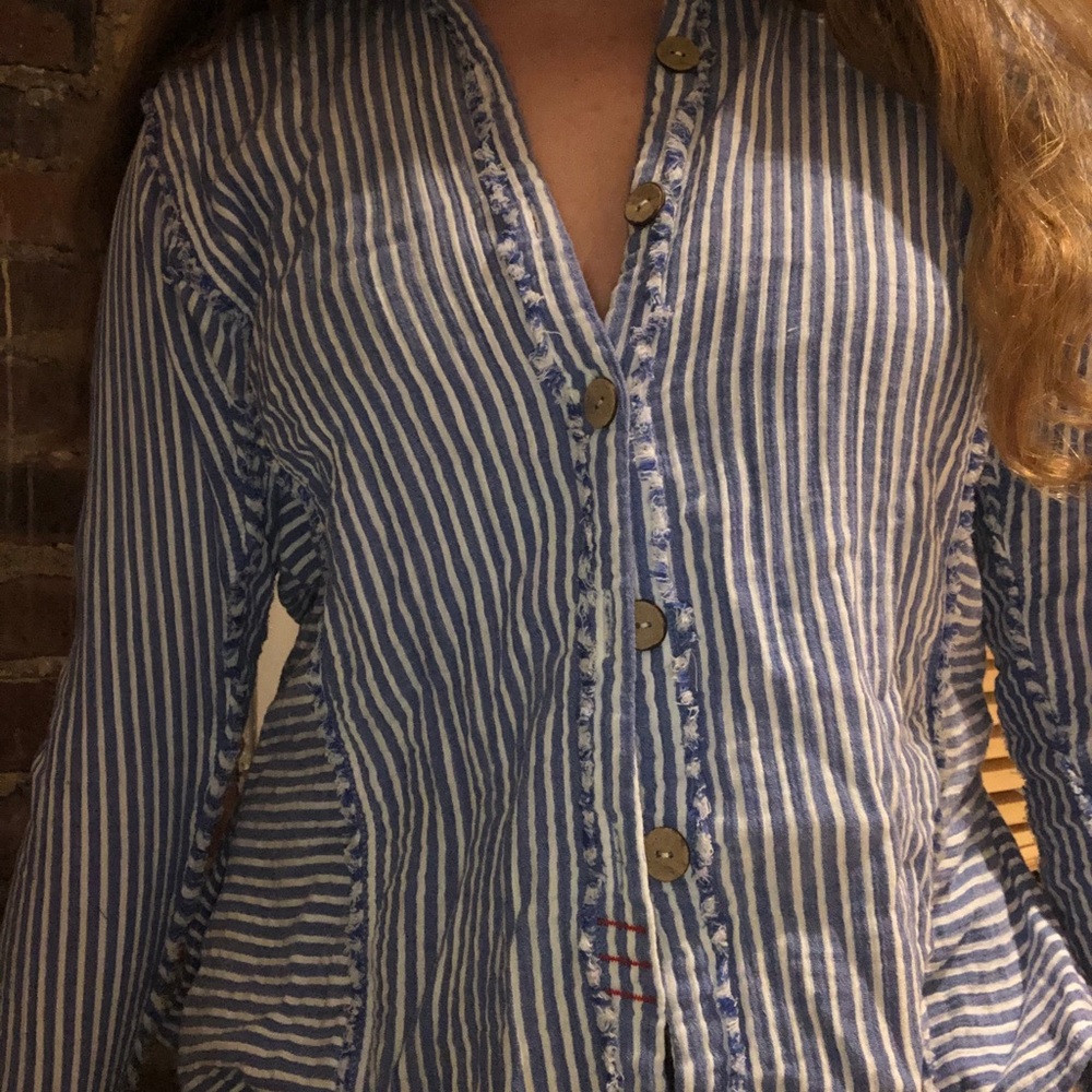 Free People blue and white striped button down